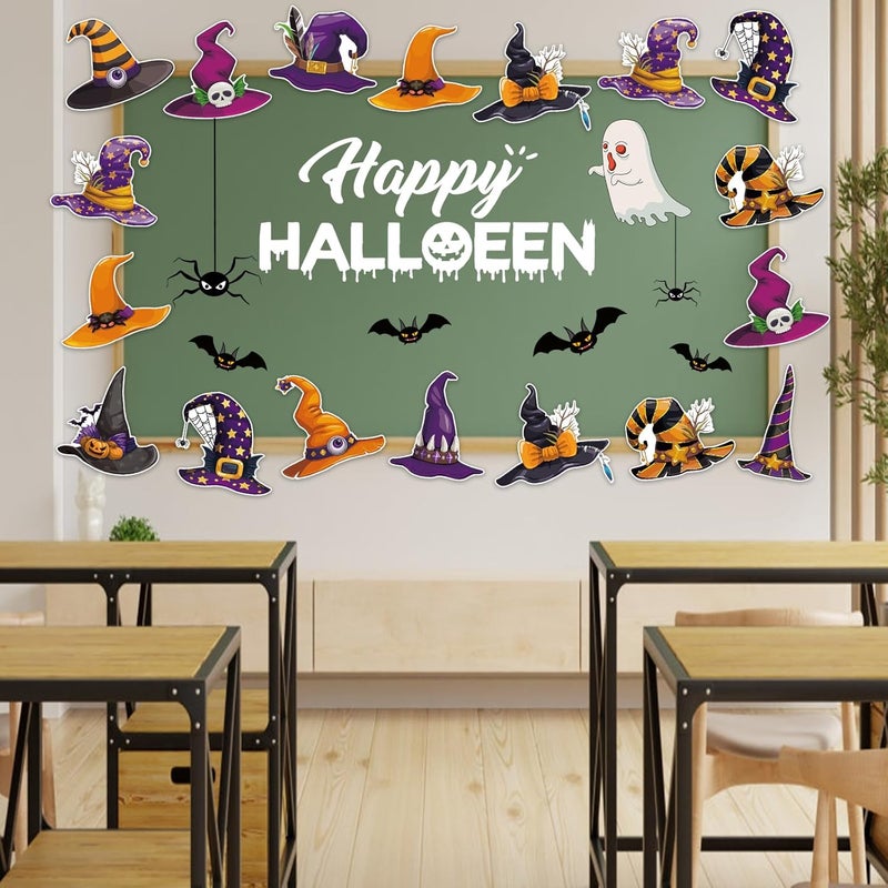 Machomby 48 Pcs Halloween Cutouts, Cute Witch Hat Cutouts Halloween Bulletin Board Decorations Witch Hat Paper Cut-Outs for Home School Trick or Treat Party Chalkboard Wall Decor - Image 4